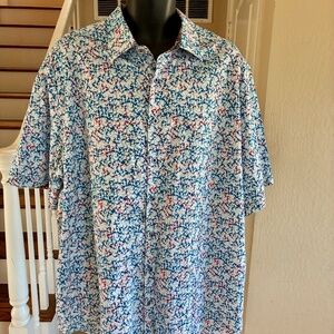 NWOT Robert Graham Short Sleeve Button Down Shirt White Blue Red Skulls 2XLT